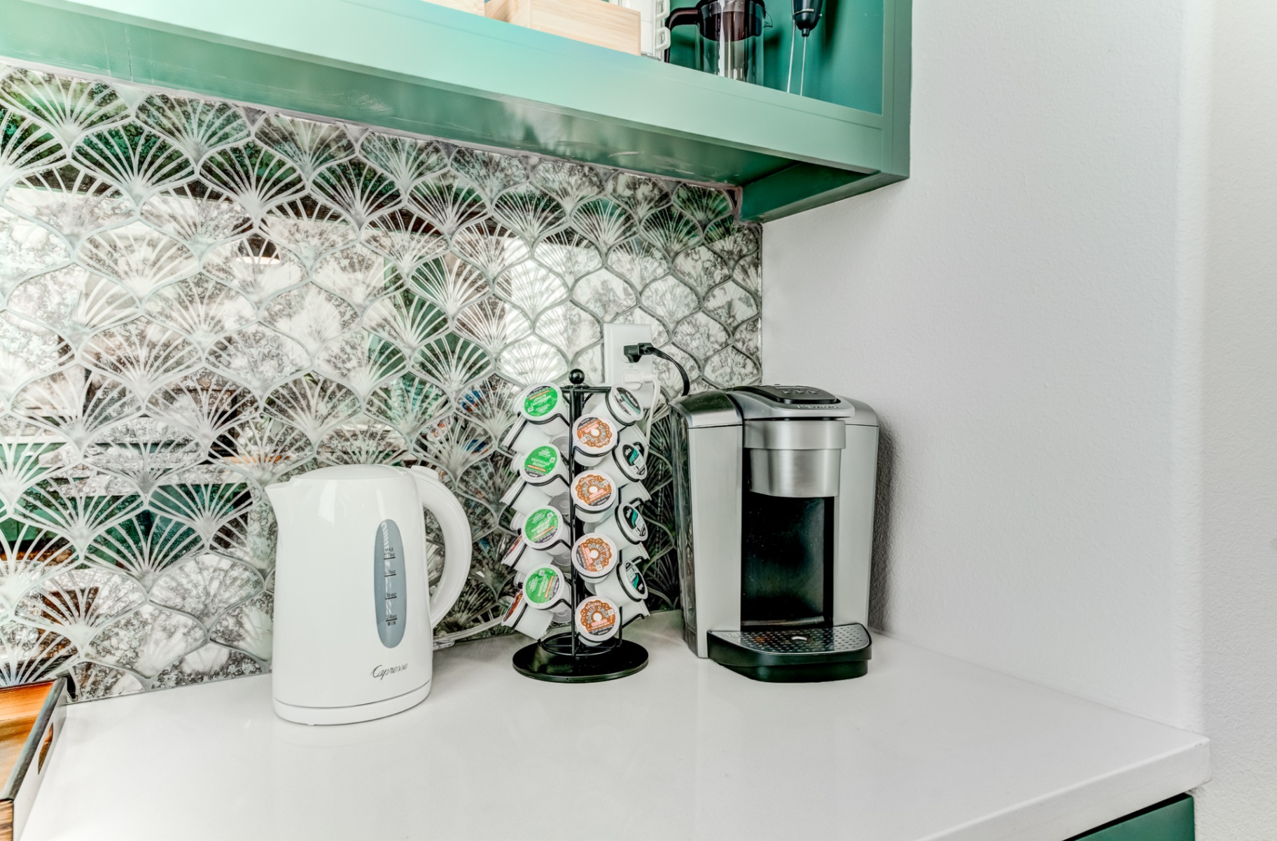 Coffee & tea bar with kettle and Keurig